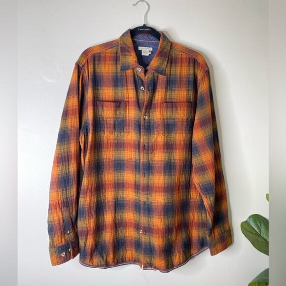 Carbon 2 Cobalt Mens Shirt Spiced Plaid Button Up Double Cloth medium tall - Picture 2 of 4